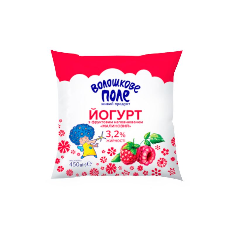 Йогурт питний ВОЛОШКОВЕ ПОЛЕ малина, 3,2%, 450 г